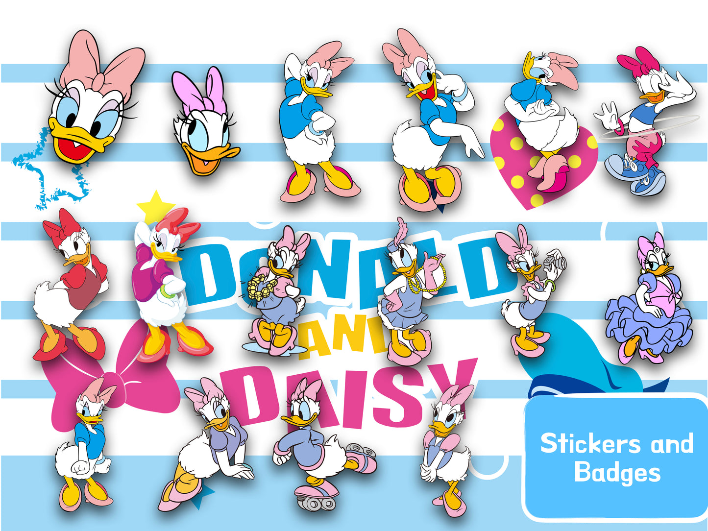 Donald Duck & Daisy Duck Clipart PNG JPG Digital Files Download