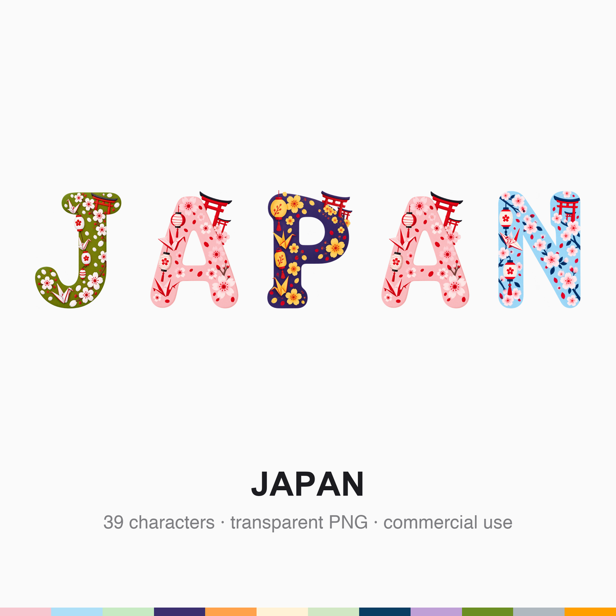 Japan Style Alphabet Clipart — Cherry Blossom Letters