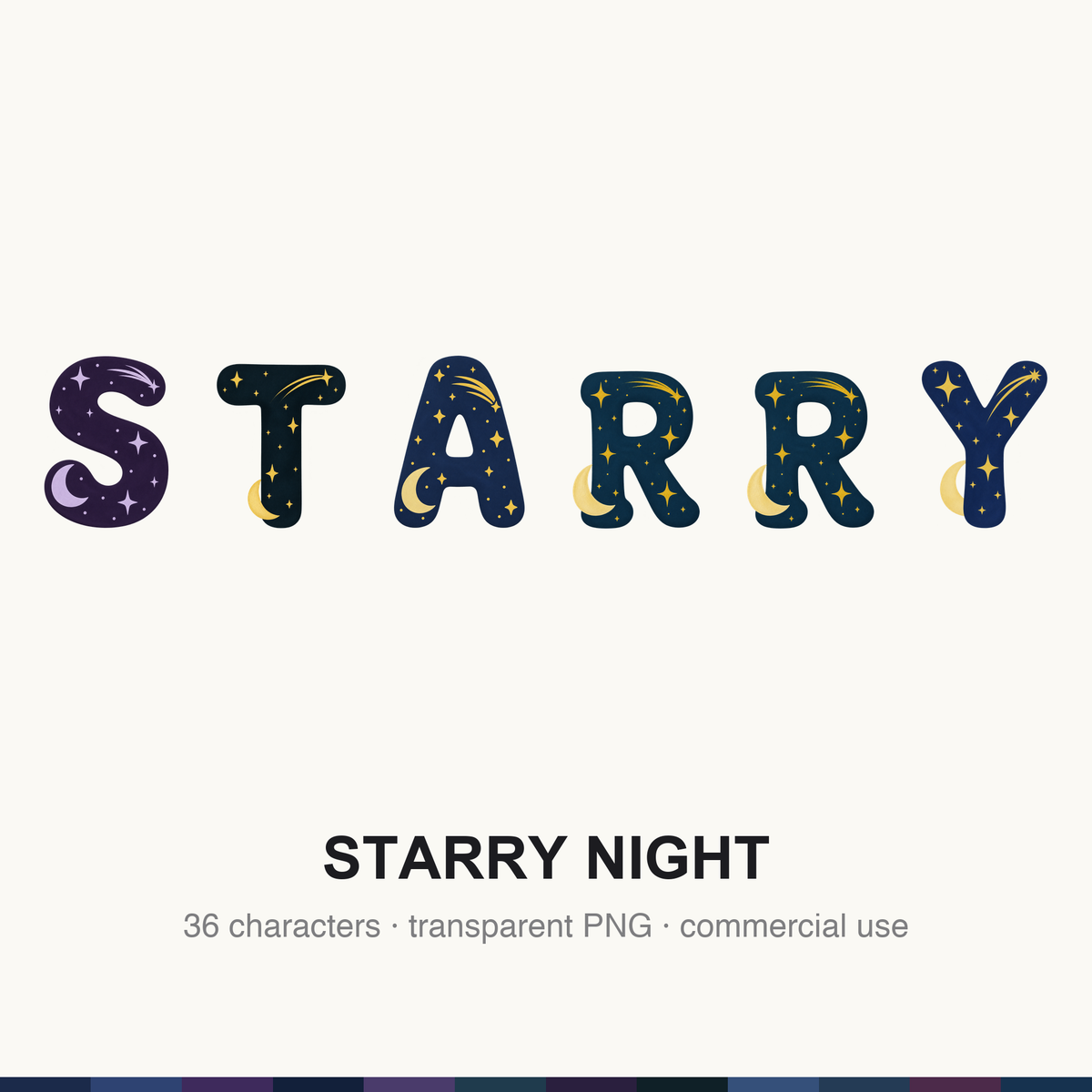 Starry Night Alphabet Clipart PNG Digital Files Download