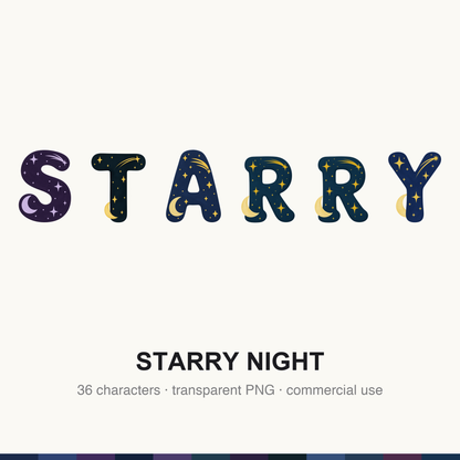 Starry Night Alphabet Clipart PNG Digital Files Download