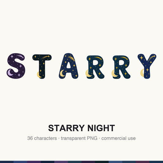 Starry Night Alphabet Clipart PNG Digital Files Download