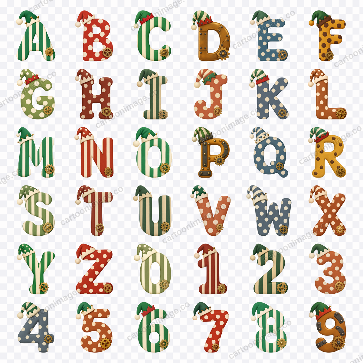 All 36 characters (26 letters and 10 numerals) arranged in a grid on a transparency checkerboard to show the real PNG backgrounds.