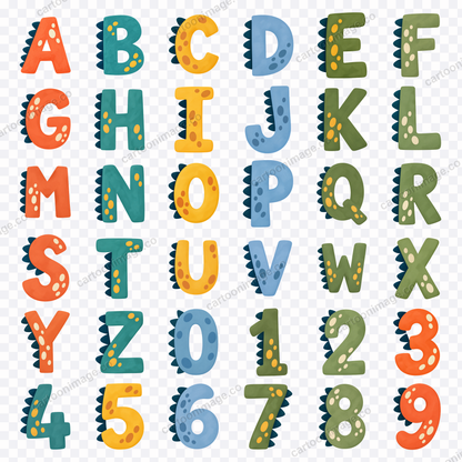 All 36 characters arranged in a grid on a transparency checkerboard showing 26 capital letters and 10 numerals