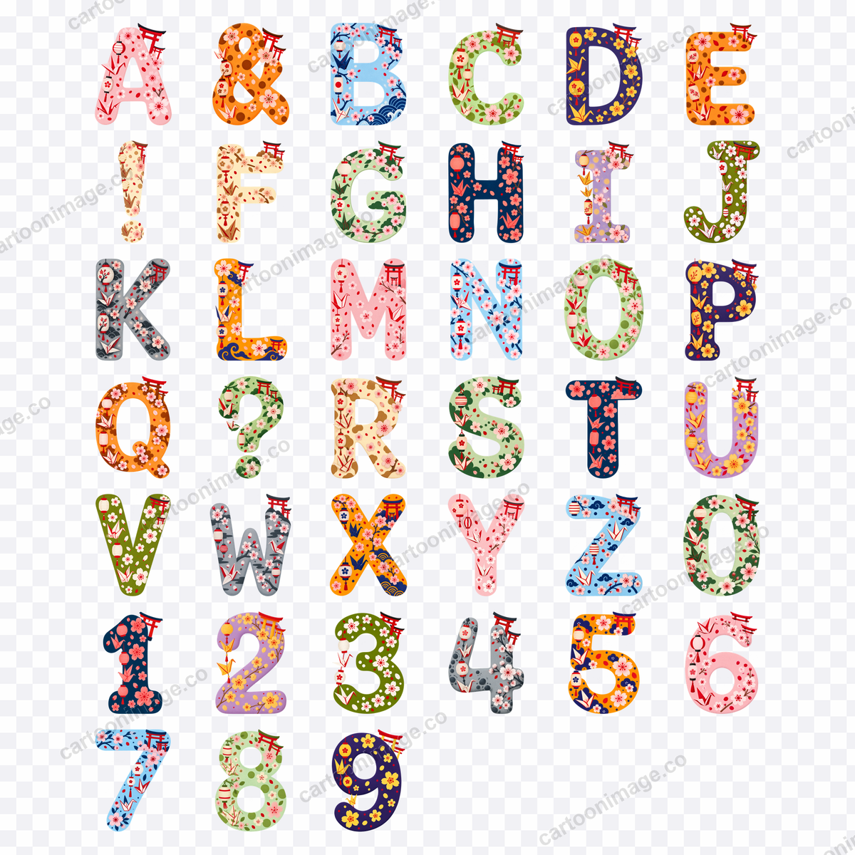 Grid of all 39 characters shown on a transparent checkerboard background