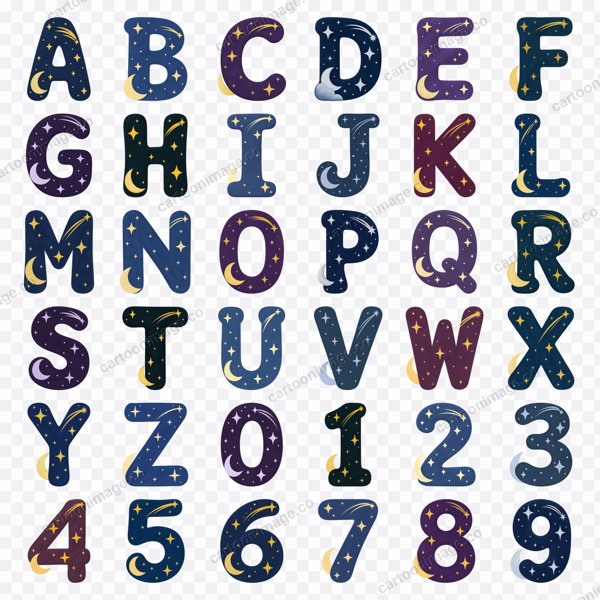 Starry Night Alphabet Clipart PNG Digital Files Download