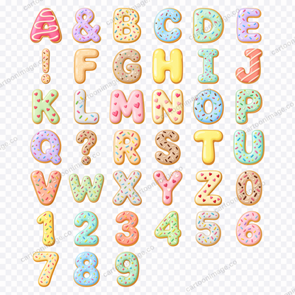 Grid of all 39 characters (26 capital letters, 10 numerals, 3 punctuation marks) on a transparent checkerboard background