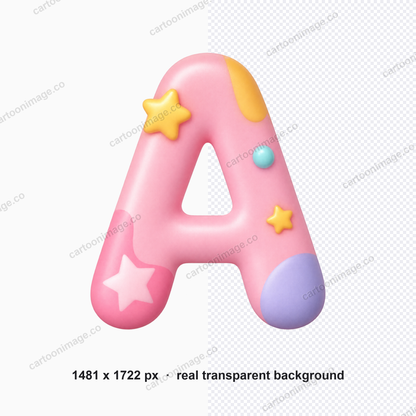 Close-up detail of one letter highlighting the #F2C75C gold spiralled horn, soft pastel rainbow mane curl and three tiny four-point star sparkles on the letter face.