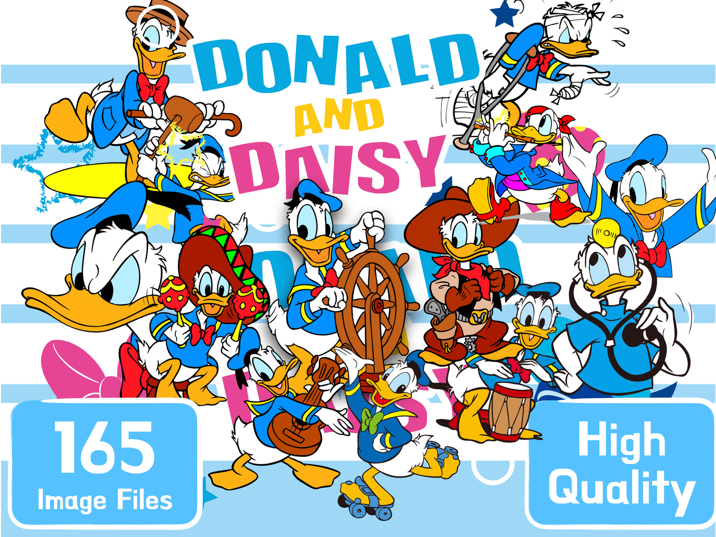 Donald Duck & Daisy Duck Clipart PNG JPG SVG Digital Files Download