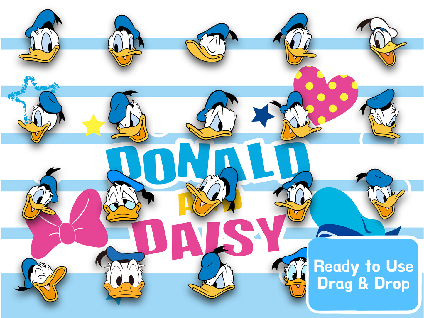 Donald Duck & Daisy Duck Clipart PNG JPG SVG Digital Files Download