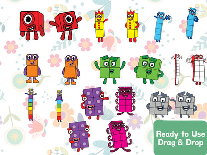 Number Blocks Clipart PNG JPG Digital Files Download