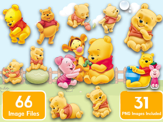 Winnie the Pooh Clipart PNG JPG SVG Digital Files Download