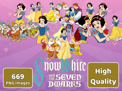 Snow White Seven Dwarfs Clipart PNG JPG Digital Files Download