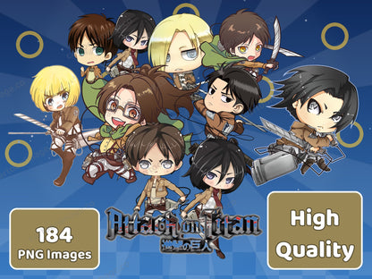 Cute Attack on Titan Clipart PNG JPG Digital Files Download