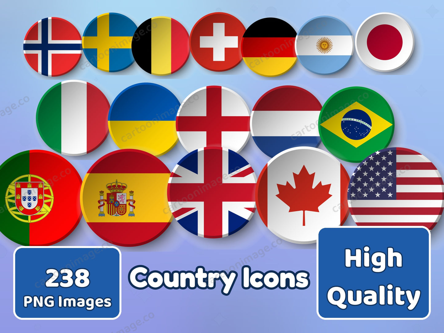 Country Flag Icons Clipart PNG JPG Digital Files Download