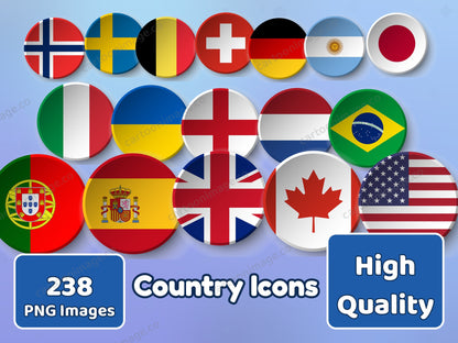 Country Flag Icons Clipart PNG JPG Digital Files Download