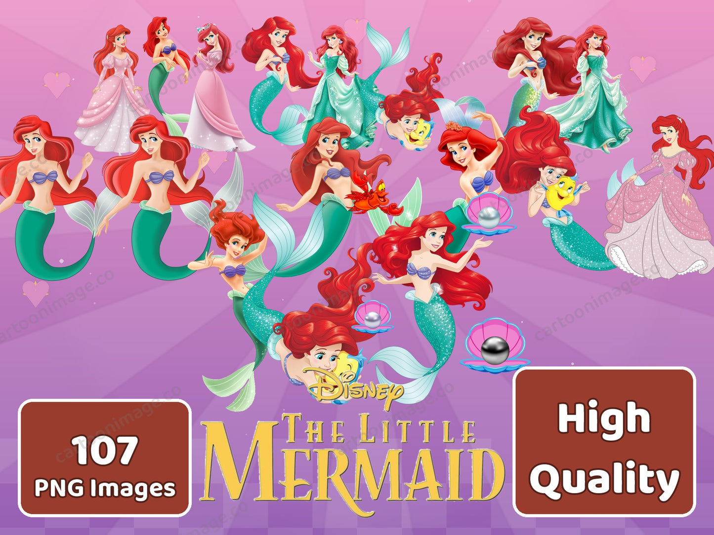 Little Mermaid Clipart PNG JPG Digital Files Download