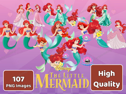 Little Mermaid Clipart PNG JPG Digital Files Download
