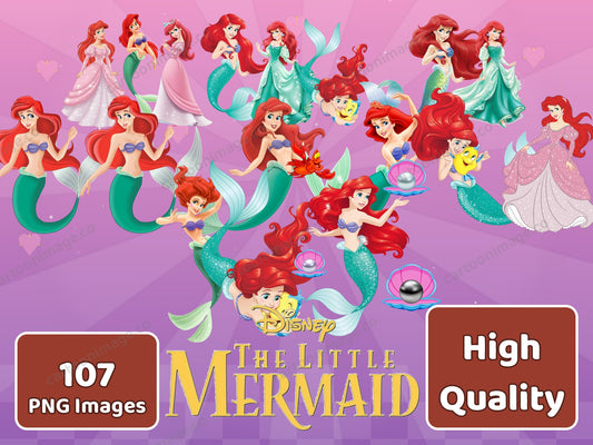 Little Mermaid Clipart PNG JPG Digital Files Download