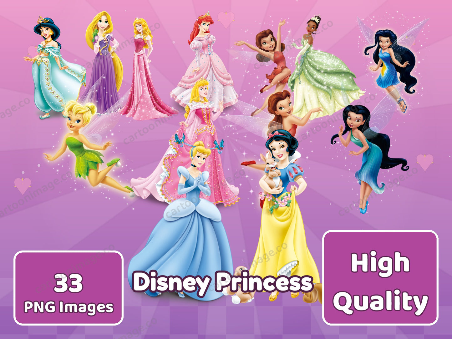 Disney Princess Clipart PNG JPG Digital Files Download