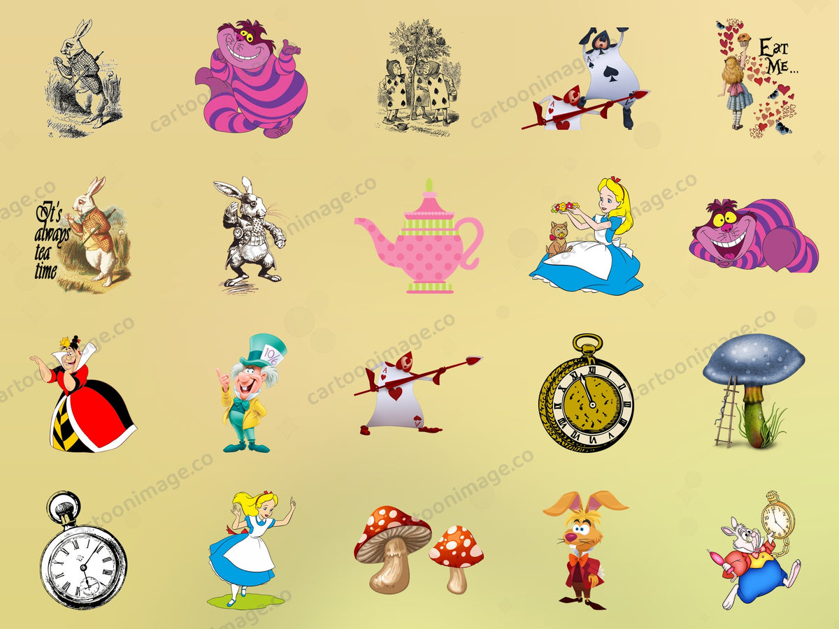 Alice in Wonderland Clipart PNG JPG Digital Files Download