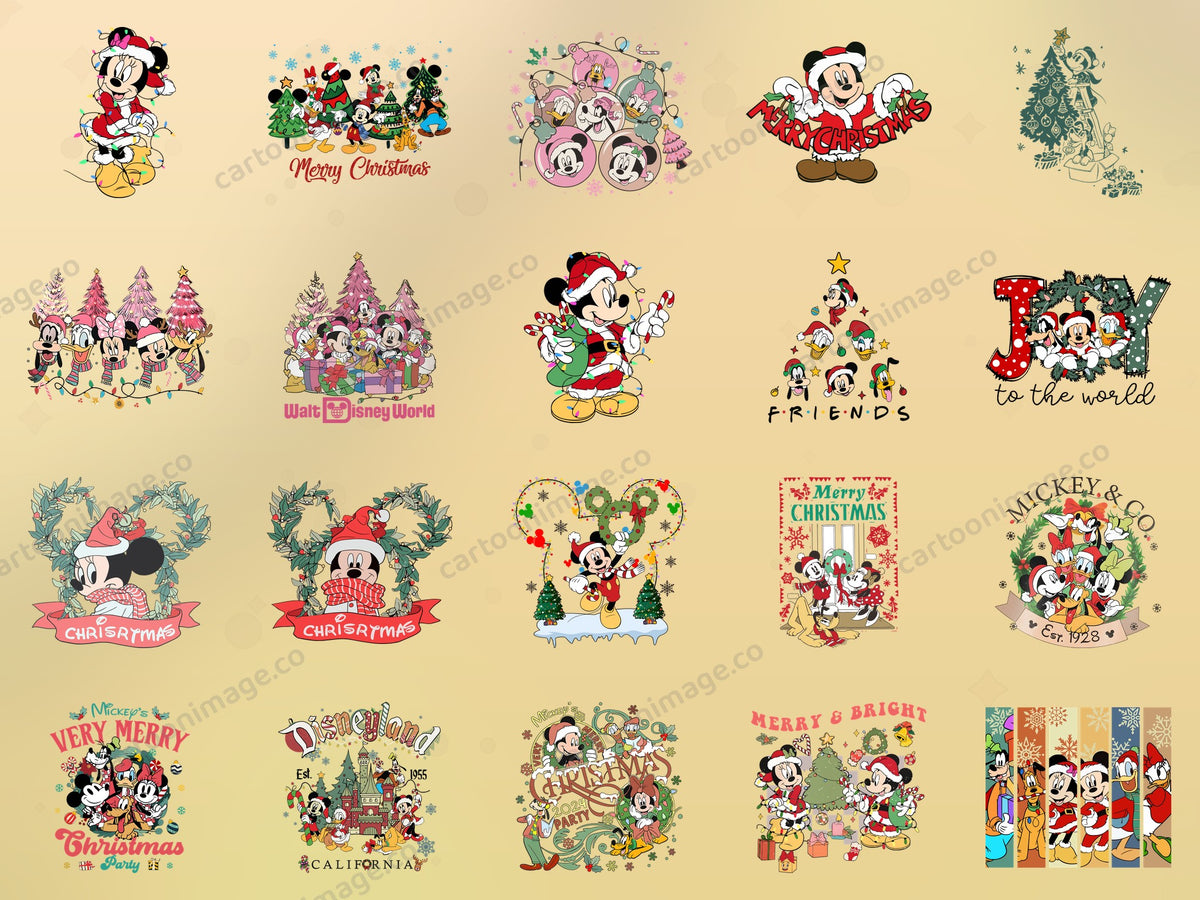 Christmas Mickey Mouse & Friends Clipart PNG JPG Digital Files Download
