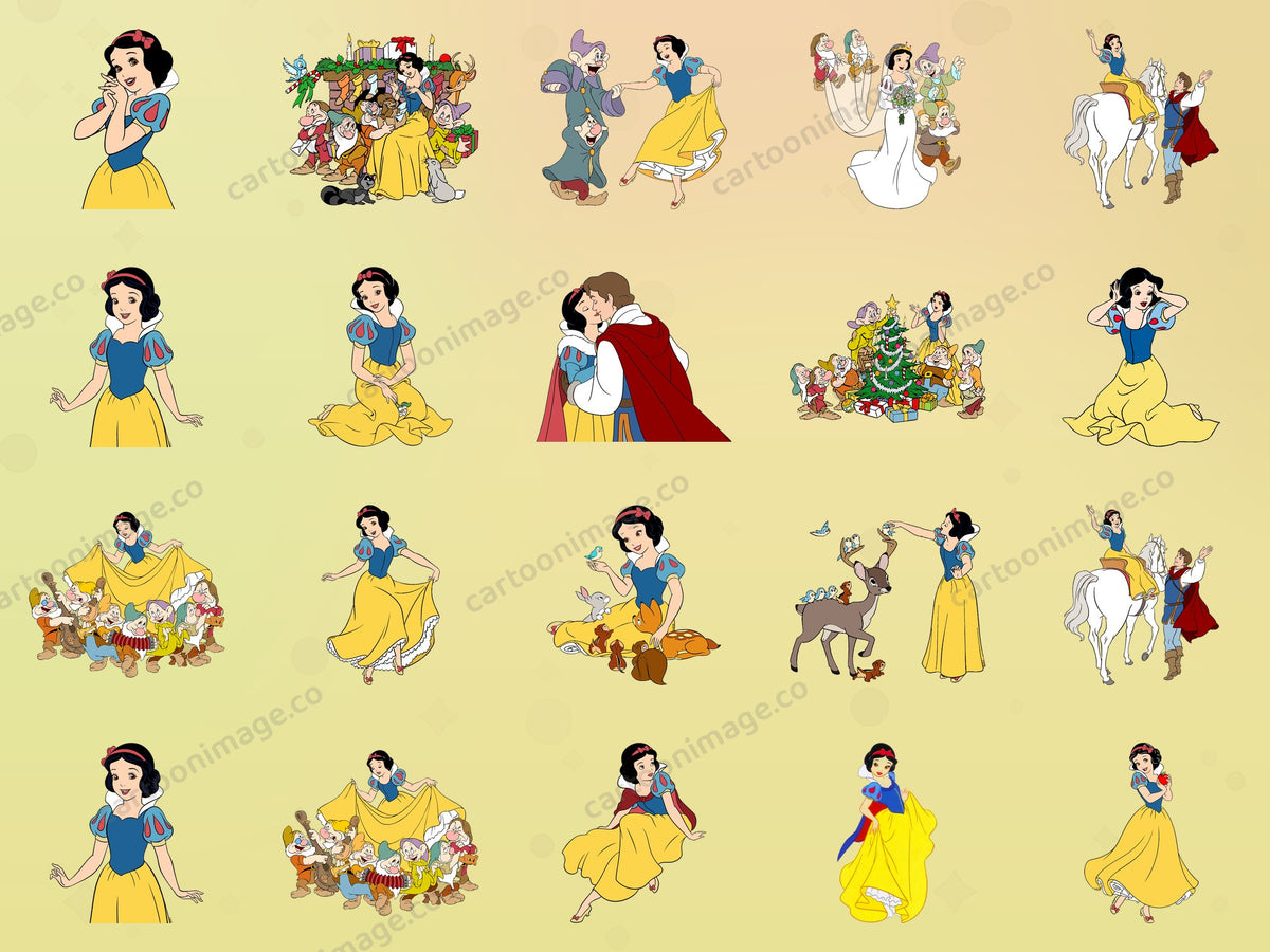 Snow White Seven Dwarfs Clipart PNG JPG Digital Files Download