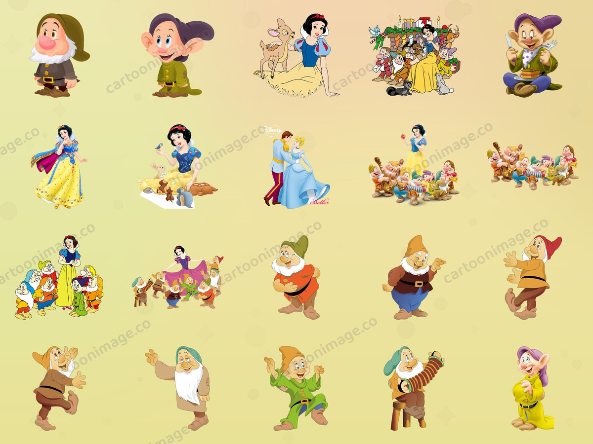 Snow White Seven Dwarfs Clipart PNG JPG Digital Files Download