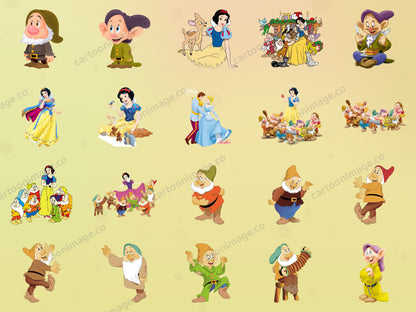 Snow White Seven Dwarfs Clipart PNG JPG Digital Files Download