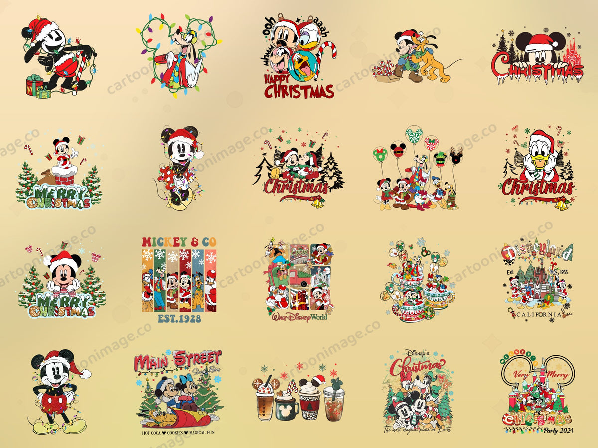 Christmas Mickey Mouse & Friends Clipart PNG JPG Digital Files Download