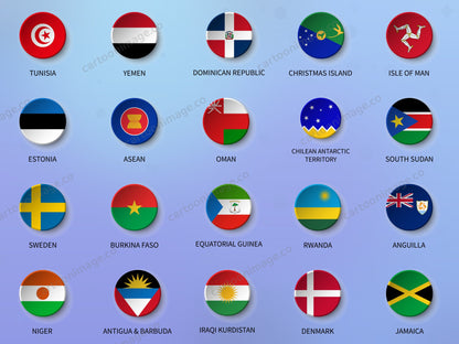 Country Flag Icons Clipart PNG JPG Digital Files Download