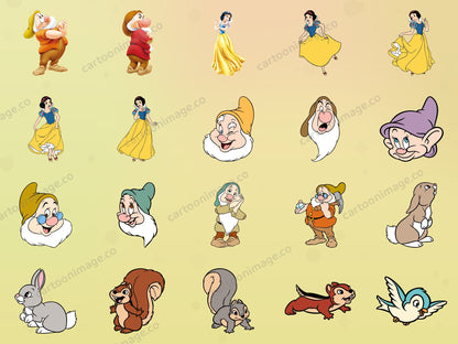 Snow White Seven Dwarfs Clipart PNG JPG Digital Files Download