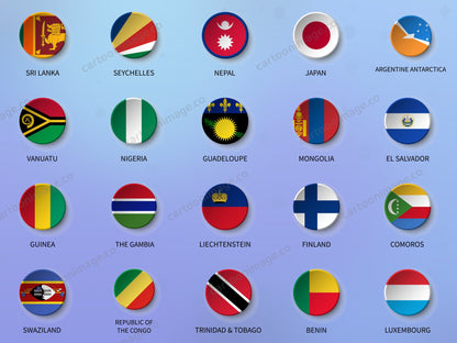 Country Flag Icons Clipart PNG JPG Digital Files Download