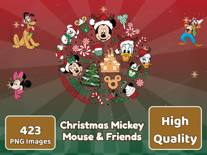 Christmas Mickey Mouse & Friends Clipart PNG JPG Digital Files Download