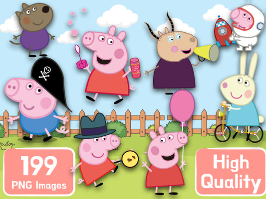 Peppa Pig Clipart PNG JPG SVG Digital Files Download