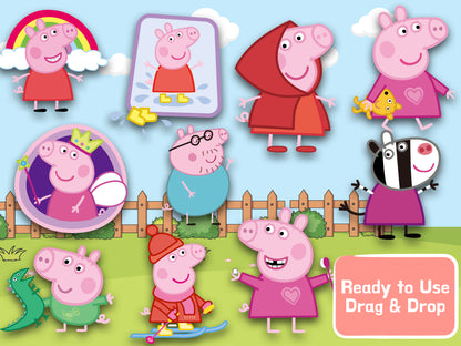 Peppa Pig Clipart PNG JPG SVG Digital Files Download